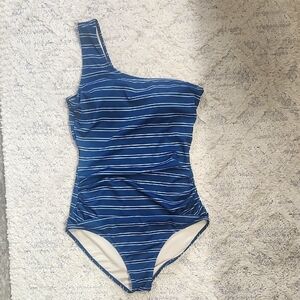 Nani Swimwear Navy Striped One Shoulder One Piece Swimsuit Size Large